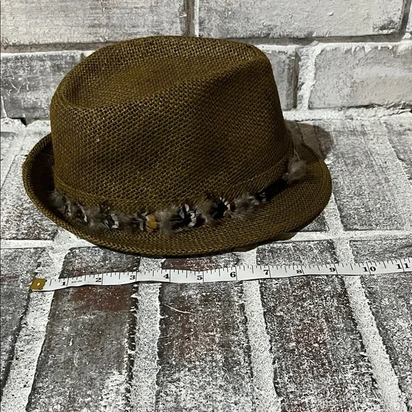 Brown Fedora Hat with Feather Band - Picture 4 of 16